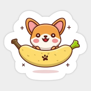 kawaii corgi banana coming out of it Sticker